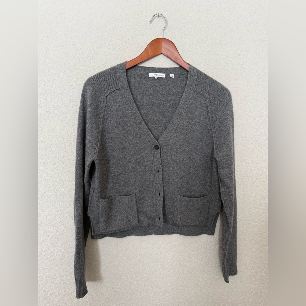 360 Cashmere Gray V-Neck Cropped Cardigan